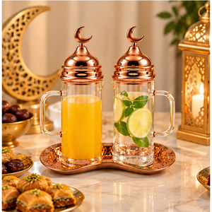 Juego de Dispensador de Vidrio y Vinagre de Lujo para Decoración de Ramadán con Tapas de Media Luna en Oro Rosa y Bandeja de Cobre para Decoración de Mesa de Eid - Product Image 5