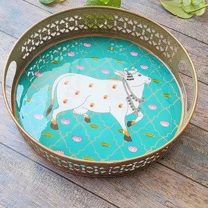 Luxury Gift Metal Pichwai Tray Traditional Design Elegant Storage <b>Jar</b> for Home <b>Decor</b> and Festival - Product Image 3