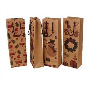 Christmas Kraft Paper Gift <b>Bags</b> Twisted Handles <b>Gold</b> Stamp Aqueous Coated Recyclable Standard Flat <b>Bag</b> Wine Bottle Packaging - Product Image 1