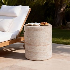 Lightweight Indoor/Outdoor Concrete <b>Side</b> <b>Table</b> with <b>Side</b> Handles <b>Travertine</b> Finish - Product Image 2