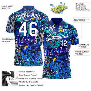 Col chemise en tissu polaire respirant à séchage rapide, imprimé graffiti personnalisé, blanc royal 3D, idéal pour le golf et les activités de plein air - Product Image 3