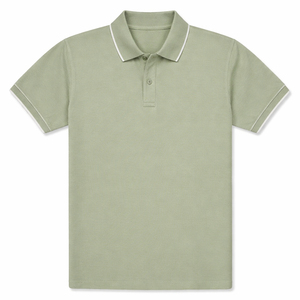 Polo uni vert sauge avec passepoil blanc, broderie de logo personnalisée, fournisseur d'usine en gros, polo homme à vendre - Product Image 1