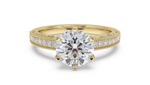 Magnifique bague de fiançailles vintage avec diamant rond de 0,75 ct, diamant cultivé en laboratoire, en or 18 carats et platine - Product Image 2