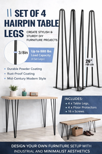 Iron Hairpin <b>Table</b> <b>Legs</b> 3 Robs 880lbs Capacity Metal Furniture <b>Legs</b> with Easy Installation DIY Desk Dining <b>Table</b> 4Pcs EDPTBL012 - Product Image 6