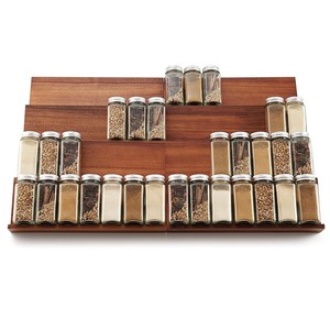 Vintage Traditional Acacia Wood Rectangle <b>Spice</b> <b>Rack</b> Set with Glass <b>Jars</b> | Handcrafted Wholesale - Product Image 2