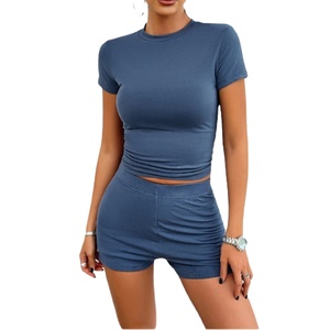 Conjunto Casual de 2 Piezas para Mujer, Primavera, Poliéster/Algodón, Felpa, Estilo Urbano, Shorts y Top hasta la Rodilla, Sólido, Transpirable, Venta al Por Mayor 2026 - Product Image 2