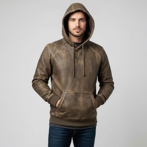 Veste d'hiver pour homme en cuir de vache véritable, col rabattu, logo sur le devant, écologique, coupe-vent, respirante - Product Image 6