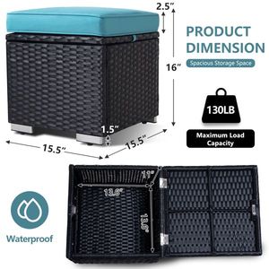 2-Piece PE Rattan Outdoor Ottoman All-Weather Patio Foot Rest Storage Stool Multifunctional Foot Stool Rest Storage for Outdoor - Product Image 2