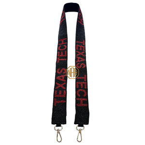 Sangle de sac à main brodée perlée faite à la main Texas Tech, sangle de sac à bandoulière noire à sequins, vente en gros personnalisée - Product Image 6