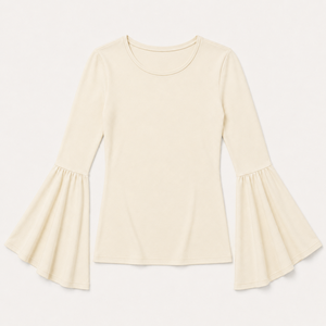 Blusa Casual de Mujer con Mangas Campana, Estilo Retro Vintage, Tejido Elástico de Punto, Anti-Pilling, Corte Cómodo, Cuello Redondo, OEM - Product Image 5