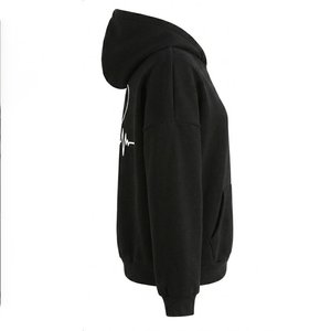 Sweat-shirt à capuche noir pour femme, personnalisé avec logo, manches longues, couleur unie, en coton tricoté avec poches, style décontracté pour l'automne, vente en gros - Product Image 4