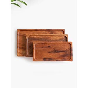 Plateau de service rectangulaire en bois fait main, design minimaliste, plateau en bois massif poli pour plats de fête - Product Image 3