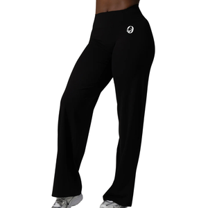 Pantalon de fitness noir pour femme, coupe large, taille haute, extensible, pour le yoga, la course, la gym, et les tenues décontractées ou sportives - Product Image 1