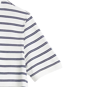 Polo de Manga Corta a Rayas para Hombre, Corte Ajustado, Informal, de Algodón Tejido, Blanco y Negro, Estampado, Largo Regular, 300 GSM - Product Image 5