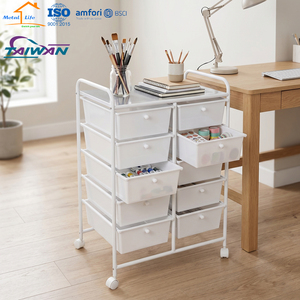 10 Drawer <b>Storage</b> <b>Cart</b> Black Metal Rolling Organizer for Kitchen Office Craft Workshop Minimalist Design - Product Image 2