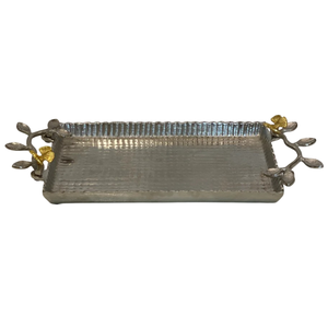 Plateau rectangulaire en acier inoxydable martelé au design moderne, avec poignées en laiton à motifs plumes, pour la présentation et le service des aliments, à prix abordables - Product Image 3