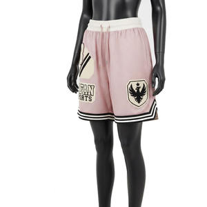 <b>Men</b> Athletic Mesh <b>Shorts</b> 180 GSM Soft Polyester Breathable <b>Pink</b> Contrast Rib Hem Panels Embroidery Logo women's <b>shorts</b> - Product Image 4