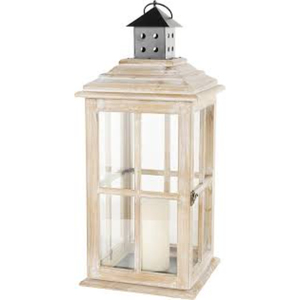 Vintage Wooden <b>Lantern</b> Candle Holder White Wood & Metal Hanging Tabletop Decorative Wind <b>Lamp</b> For Indoor Home And Garden Decor - Product Image 2