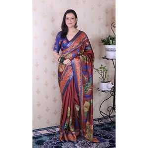 Sari Pichwai de Seda Tussar Marrón Suave, Chal Étnico Tejido con Zari y Estampado Tradicional, 450g Elite Weaves - Product Image 6