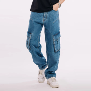 Pantalones de mezclilla de algodón para hombre, estilo boyfriend, teñido liso, otoño, oscuros, casuales, holgados, transpirables, ligeros, a la moda - Product Image 5