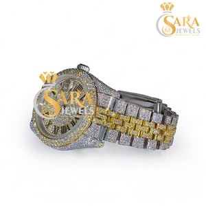 Luxury Antique Gold Moissanite Diamond Watch Full Iced Hip Hop Jewelry Stainless Steel Band Movement <b>Chronograph</b> - Product Image 1