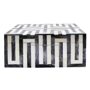 Boîte à bijoux incrustée d'os gris naturel fabriquée à la main rangement vintage avec finition en bois brûlé bel organisateur de souvenirs décoratif - Product Image 2