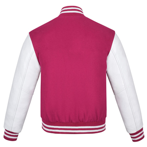 Veste universitaire blanche avec détails roses, veste d'hiver, veste personnalisée avec logo, style universitaire, grandes tailles, veste d'extérieur pour hommes - Product Image 2