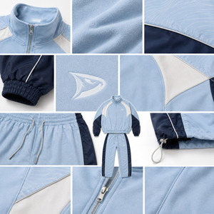 OEM Factory Custom Men's FleeceTracksuit Full Zip <b>Patchwork</b> Track <b>Jacket</b> Jogger Pants Set Winter Regular Fit Polyester Cotton - Product Image 6