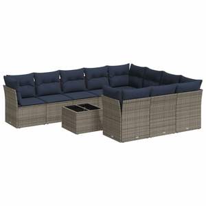 Ensemble de canapé de patio en rotin poly gris de 11 pièces avec coussins Collection de meubles d'extérieur durables - Product Image 2