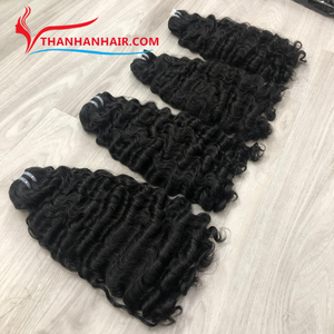 Extensions de cheveux humains bouclés birmans, couleur noir naturel, double trame machine, super double drawn, mèches bouclées brutes - Product Image 1