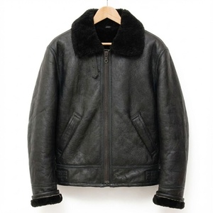 Bomber Shearling Sheepskin Leather <b>Jacket</b> for <b>Men</b> Flying Biker Style Warm Fur Lined <b>Canvas</b> OEM Customizable - Product Image 1