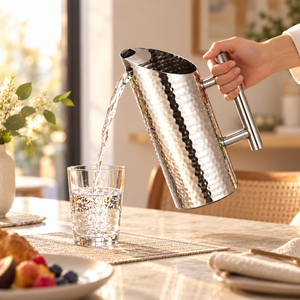 Pichet à eau en acier inoxydable martelé avec poignée, argenté, 1500-2000 ml, pour la maison, le bureau, l'hôtel - Product Image 3