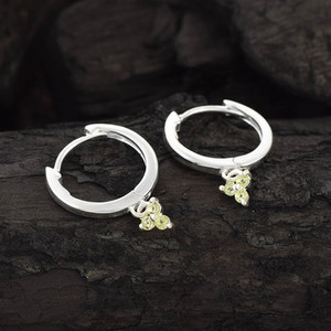 Solid 925 Sterling Silver Fine <b>Dangle</b> Drop Hoop <b>Earrings</b> <b>Small</b> Delicate Raw Natural Green Peridot Gemstone Women's Everyday Wear - Product Image 2