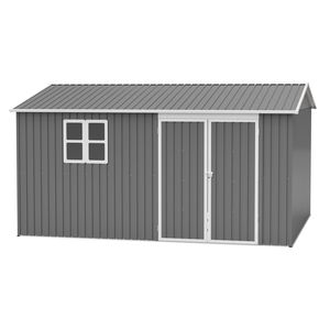 Caseta de Almacenamiento Metálica Grande para Exteriores de 12x10 Pies con Puertas con Cerradura, Caseta de Acero Impermeable para Herramientas de Jardín, Resistente a la Intemperie - Product Image 1