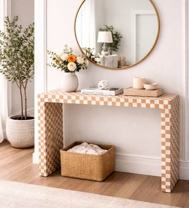 Table console en résine haut de gamme avec incrustations osseuses, bleue, géométrique, décorative, style cascade, pour entrée, mobilier design contemporain - Product Image 6