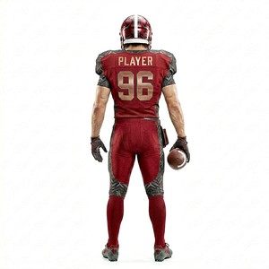 Men American Football Uniform Set Red 99 Player Jersey Pants With Pockets Sublimated Print Moisture Wicking Fitted Style - Product Image 5