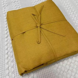 Ensemble de housse de couette en lin jaune uni, 3 pièces, lavable, literie pour la maison, style simple, ensembles de housses de couette - Product Image 6