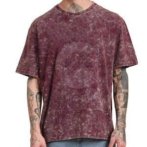 T-shirt délavé à l'acide en vente / T-shirt uni délavé à l'acide pour homme, longueur standard, 240 g/m², 100 % coton, coupe ample - Product Image 3