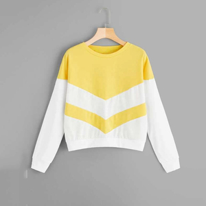 Custom Women Color Block Sweatshirt Chevron Striped Long Sleeve <b>Pullover</b> Casual Cotton Crop Top Ladies Winter Warm Loose <b>Jumpers</b> - Product Image 1