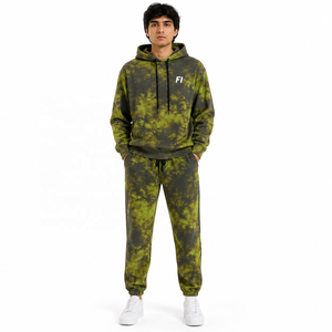 ชุดเสื้อฮู้ดดี้ผู้ชายลายไท-ได พร้อมกางเกงจ็อกเกอร์ทรงโอเวอร์ไซส์ ผ้าเฟรนช์เทอร์รี่ ชุดลำลองพิมพ์ลายโลโก้ด้านหน้า รับผลิตแบบ ODM - Product Image 1