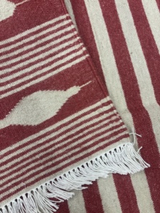 Alfombra Bohemia a Rayas de Lana Acrílica, Rectangular, Roja y Blanca, con Flecos, Tejido Plano, Decoración para Sala de Estar - Product Image 4