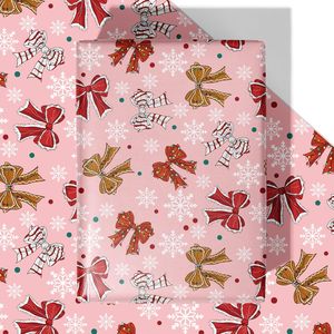 4 Rollos de Papel de Regalo Navideño con Diseño de Lazo de Jengibre Rosa Jumbo, 28*40 Pulgadas, para Envolver Regalos Navideños - Product Image 1