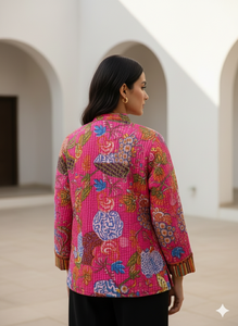 Chaqueta de Mujer 100% Algodón Reversible Acolchada de Manga Larga para Invierno con Cierre de Botones y Estampado Floral - Product Image 2