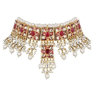 Collier choker indien classique pour femme, pour mariage, fiançailles, anniversaire, fête, vert, cristal traditionnel, Kundan, fausse perle, alliage d'or, cadeau - Product Image 4