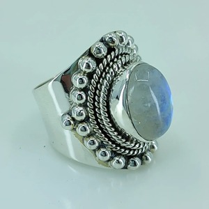 Blue Fire Rainbow Moonstone <b>Ring</b> 925 Sterling <b>Silver</b> Handmade <b>Statement</b> Promise <b>Ring</b> for Women Boho Oval June Birthstone Jewelry - Product Image 1