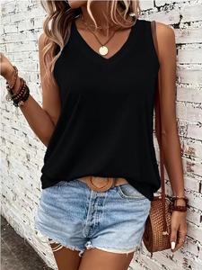 Camiseta sin mangas de algodón transpirable para mujer, diseño casual de cuello en V y sin mangas para un uso cómodo. - Product Image 1