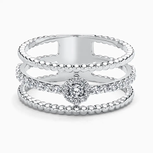 Krishnavii KR 199 18ct White Gold Diamond Set Triple <b>Row</b> Unisex Luxury Engagement Ring IGI Certified - Product Image 1
