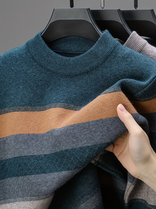 Nouveau pull en tricot pour homme pour l'hiver, polyester/coton, motif rayé, logo sur le devant, manches longues, épaisseur standard - Product Image 3