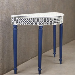Geometric Pattern <b>Console</b> <b>Table</b> <b>Blue</b> Wood Legs Entryway Decorative Accent Furniture Handcrafted bone inlay <b>console</b> Luxury - Product Image 3