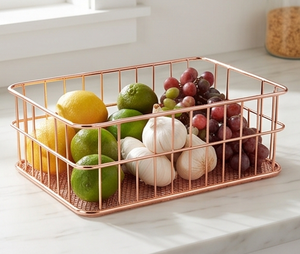 Fine Quality Rectangular Metal Wire <b>Storage</b> <b>Basket</b> Rose <b>Gold</b> Stackable Modern Design Multi Purpose Neatening Organizer - Product Image 6